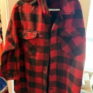 Terra & Sky Red and Black Plaid Pea Coat
